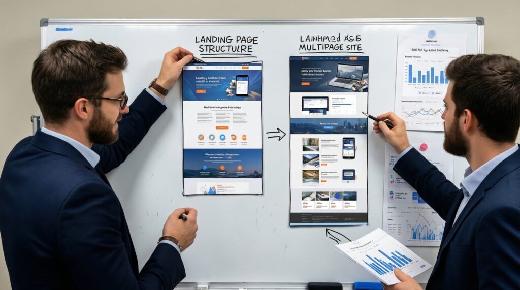 Лендинг vs многостраничный сайт: что выбрать под вашу задачу - иллюстрация